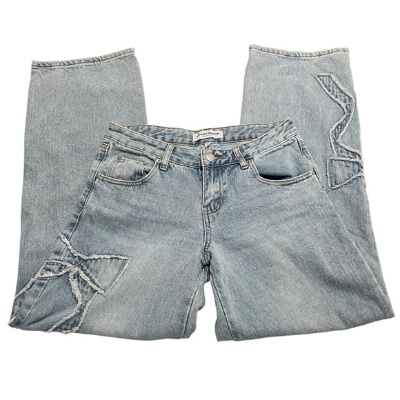 Ashley Mason Premium Jeans Size 5/27 Light Wash Bow Detail Straight Leg - Picture 1 of 14